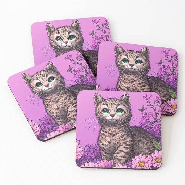 Artikelvorschau, Katze zwischen Blumen, Pastelltönen, Rosa, Violett, Flieder entworfen und verkauft von NaturaFotos.