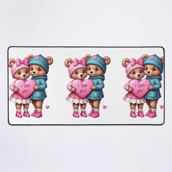 Item preview, Bear boy with a cap and bear girl with a bow holding together a big pink heart designed and sold by Niktarka.