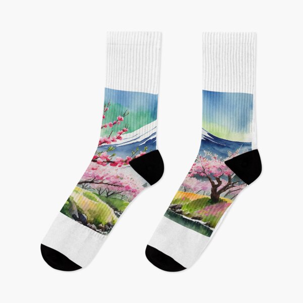 Item preview, Fuji Moutain with plum blossom on summer landscape designed and sold by WhiteDoveArt.