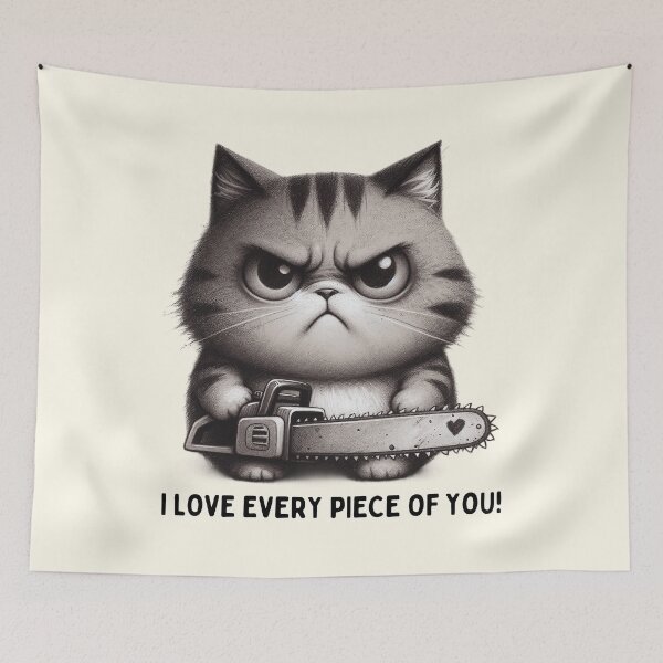 Item preview, Grumpy Cat with Chainsaw Illustration designed and sold by RuyaFab.