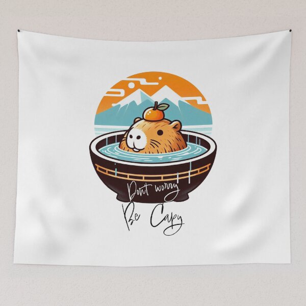 Item preview, Dont Worry be Capy - Capybara onsen with orange fuji designed and sold by happy-capy.
