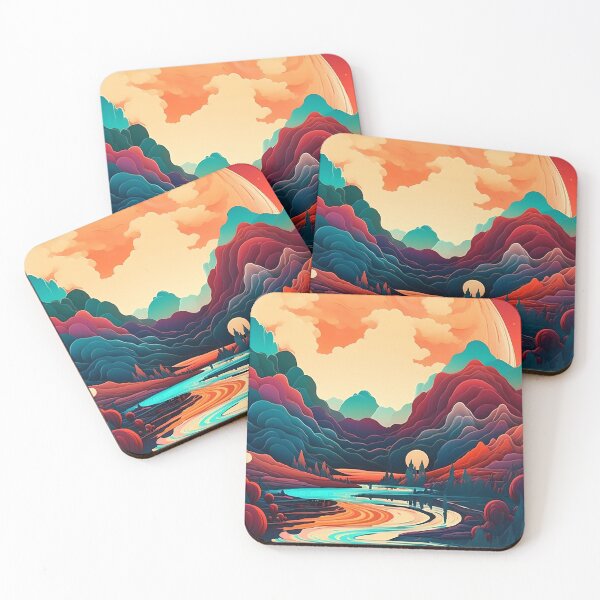 Item preview, Breathtaking Nature Art Print: Fiery Sunset Between Two Mountain Ranges designed and sold by GiveMeMood.