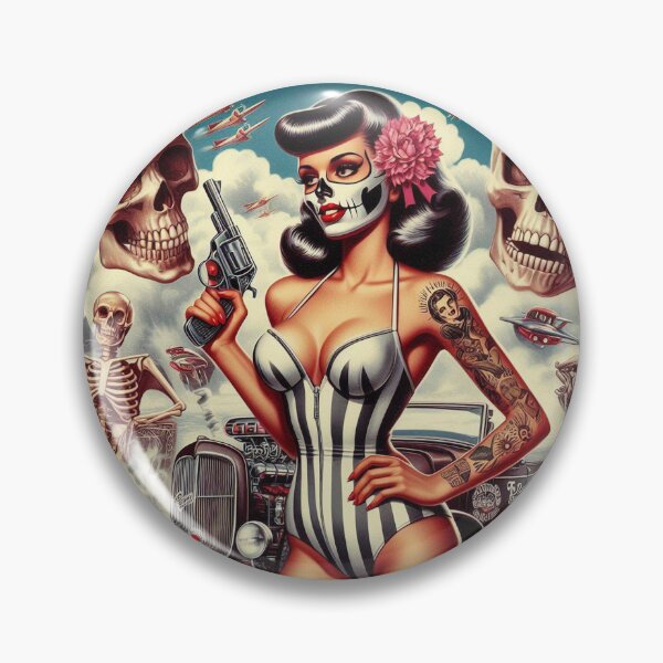 Item preview, Vintage Skull Hot Rod Pin Up designed and sold by PulpVintage.