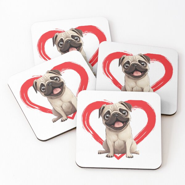 Item preview, Pug Cartoon in Love Heart swoosh  designed and sold by For Dog Sake!®.