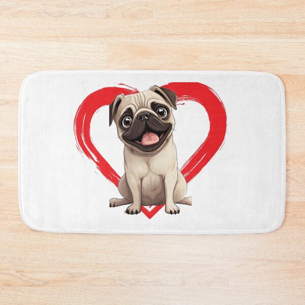 Item preview, Pug Cartoon in Love Heart swoosh  designed and sold by For Dog Sake!®.