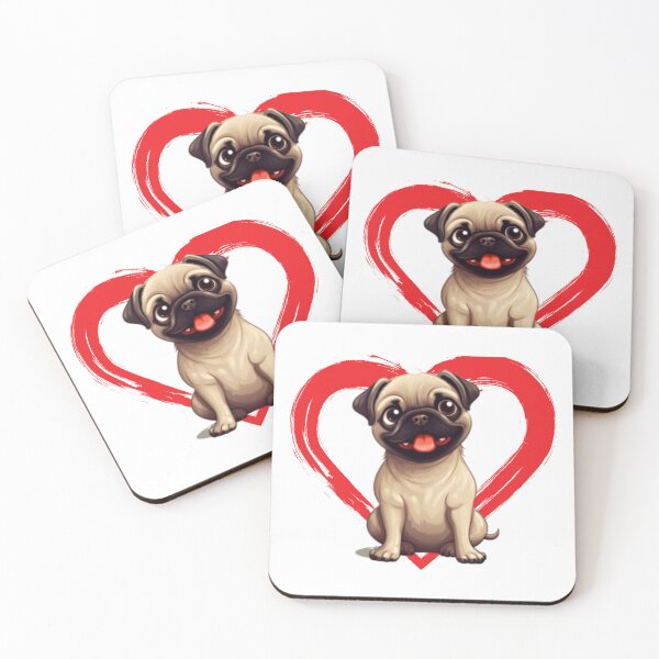 Item preview, Pug Cartoon in Love Heart swoosh  designed and sold by For Dog Sake!®.