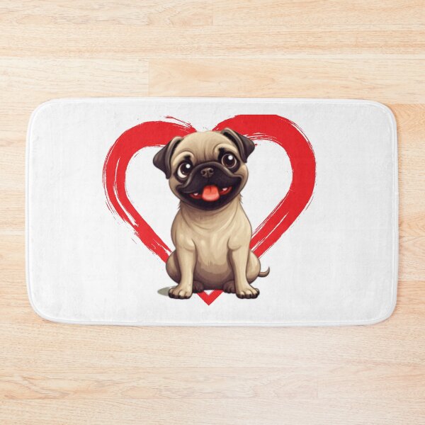 Item preview, Pug Cartoon in Love Heart swoosh  designed and sold by For Dog Sake!®.