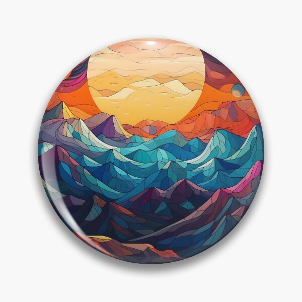 Item preview, Fantasy Landscape Art Print: Colorful Mountains, Planets, and Sunset designed and sold by GiveMeMood.