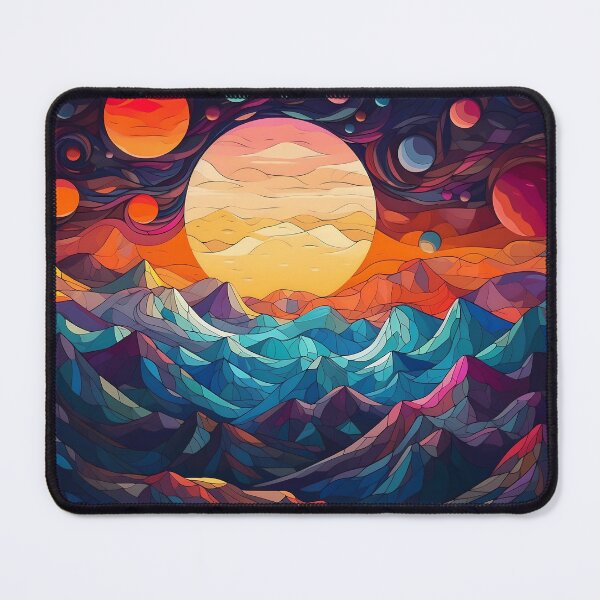 Item preview, Fantasy Landscape Art Print: Colorful Mountains, Planets, and Sunset designed and sold by GiveMeMood.