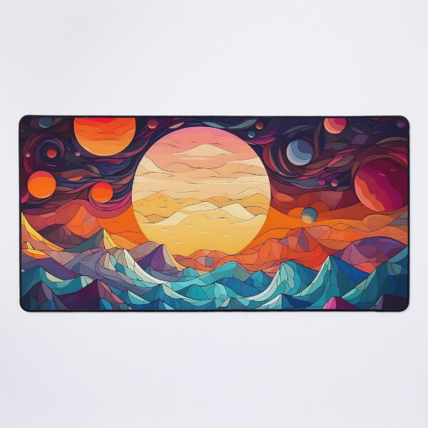 Item preview, Fantasy Landscape Art Print: Colorful Mountains, Planets, and Sunset designed and sold by GiveMeMood.