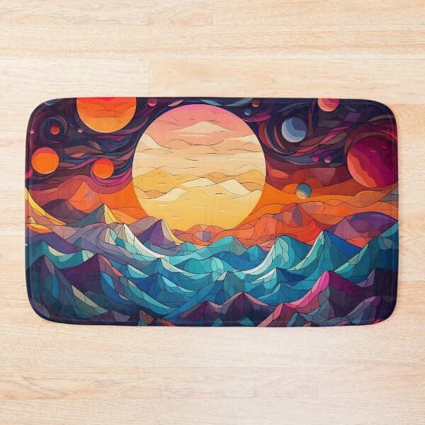 Item preview, Fantasy Landscape Art Print: Colorful Mountains, Planets, and Sunset designed and sold by GiveMeMood.