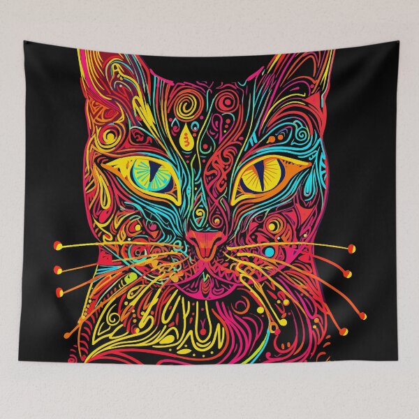 Item preview, Abstract Colorful Cat, Line Art Colorful Cat, Thin Line Art Cat, Cute Cat Image, Whimsical Cat, Fantasy Cat, Psychedelic Cat designed and sold by PrintShangri-La.