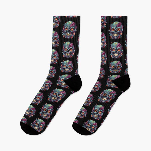 Artikelvorschau, Zombie-Schädel mit bunten Blumen entworfen und verkauft von Burn-Ego.