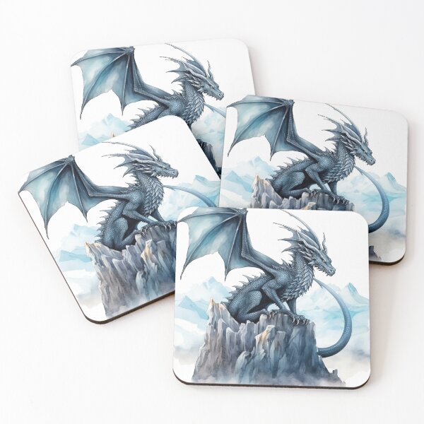 Aperçu de l'œuvre Aquarelle réaliste de dragon bleu perchée sur un rocher créée et vendue par Melissify.