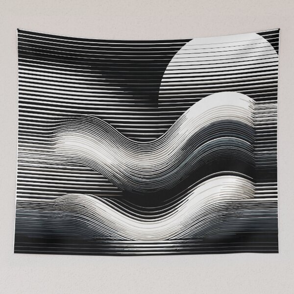 Item preview, Monochrome Waves Digital Linework Art designed and sold by EnigmaGallery.