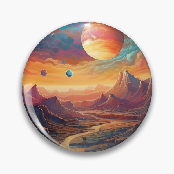 Item preview, Stunning Fantasy Landscape Art Print: Vibrant Colors, Planets, and Mountains designed and sold by GiveMeMood.