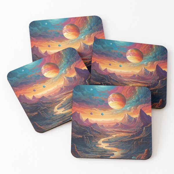 Item preview, Stunning Fantasy Landscape Art Print: Vibrant Colors, Planets, and Mountains designed and sold by GiveMeMood.