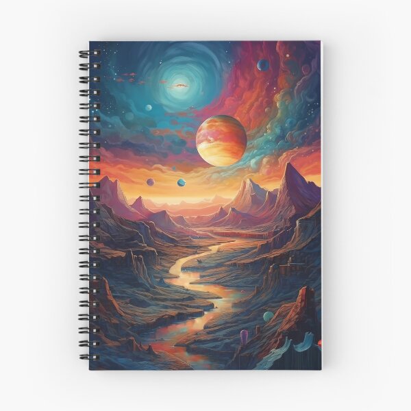 Item preview, Stunning Fantasy Landscape Art Print: Vibrant Colors, Planets, and Mountains designed and sold by GiveMeMood.