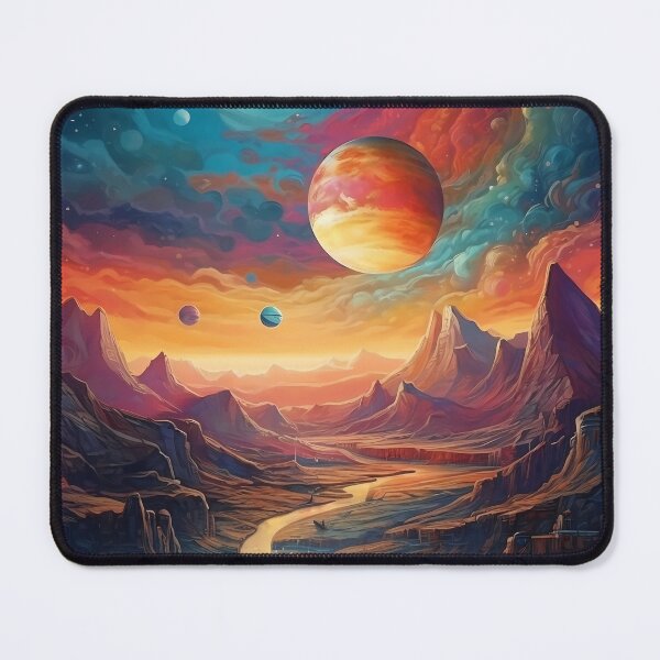 Item preview, Stunning Fantasy Landscape Art Print: Vibrant Colors, Planets, and Mountains designed and sold by GiveMeMood.
