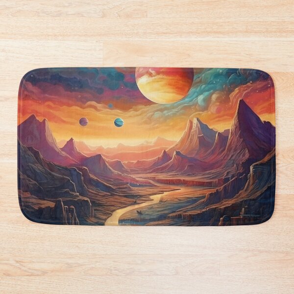 Item preview, Stunning Fantasy Landscape Art Print: Vibrant Colors, Planets, and Mountains designed and sold by GiveMeMood.
