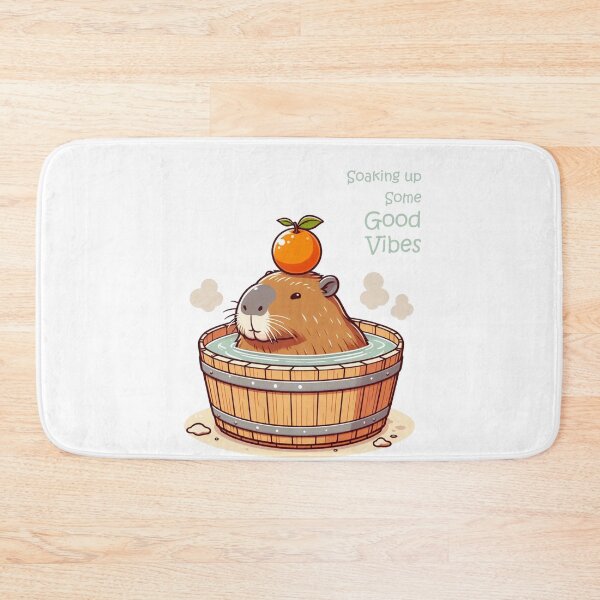 Item preview, Soaking up some good vibes - Chubby Capybara onsen in Bathtub with orange  designed and sold by happy-capy.