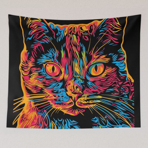 Item preview, Neon Cat, Abstract Colorful Cat, Line Art Colorful Cat, Thin Line Art Cat, Cute Cat Image, Whimsical Cat, Fantasy Cat, Psychedelic Cat designed and sold by PrintShangri-La.