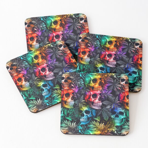 Item preview, Colorful Skulls and Cannabis Weed Leaves Seamless Pattern designed and sold by MedicatedMedusa.