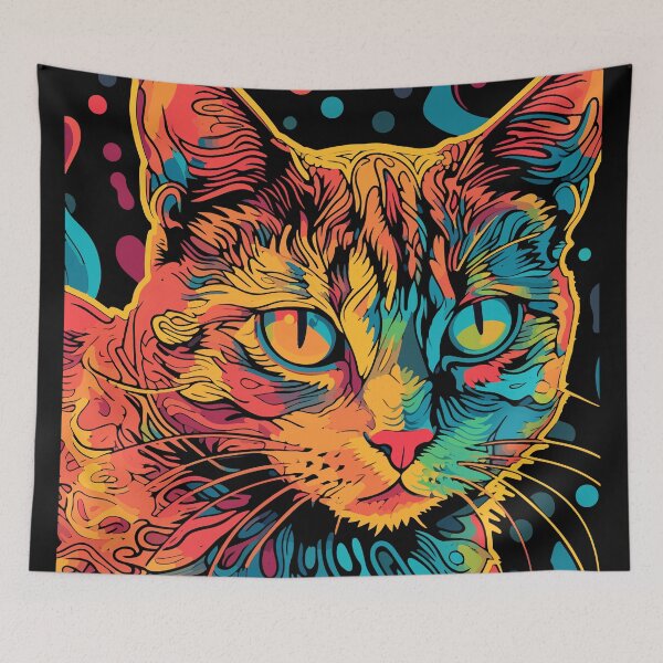 Item preview, Neon Cat, Abstract Cat, Line Art Colorful Cat, Thin Line Art Cat, Cute Cat Image, Whimsical Cat, Fantasy Cat, Psychedelic Cat designed and sold by PrintShangri-La.