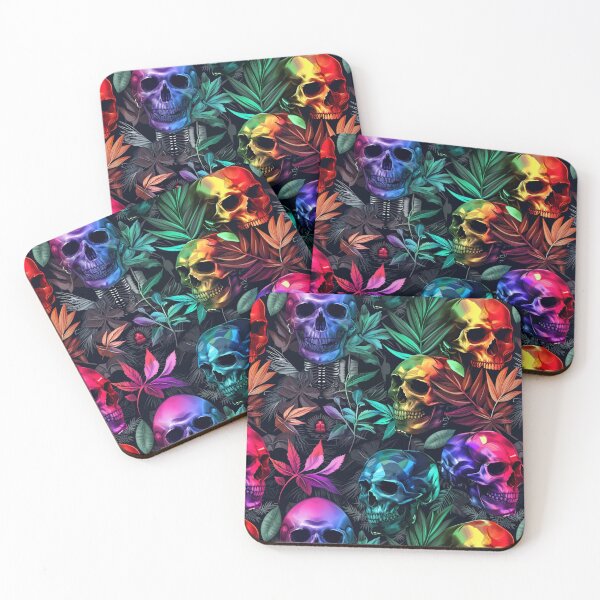 Item preview, Multicolor Skulls and Cannabis Weed Leaves Seamless Pattern designed and sold by MedicatedMedusa.