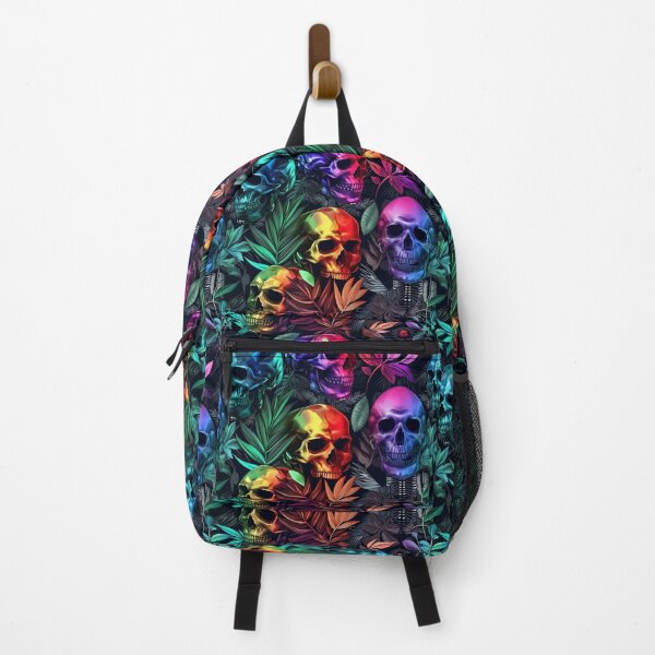 Artikelvorschau, Mehrfarbige Totenköpfe und Cannabis-Unkrautblätter nahtloses Muster entworfen und verkauft von MedicatedMedusa.