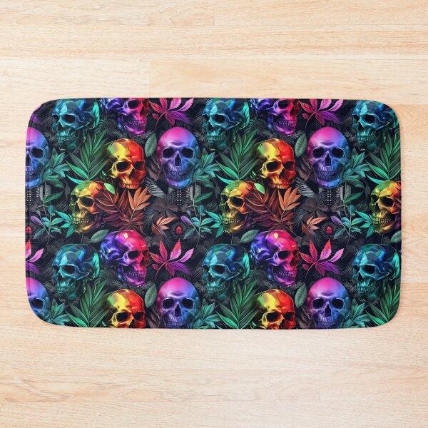 Item preview, Multicolor Skulls and Cannabis Weed Leaves Seamless Pattern designed and sold by MedicatedMedusa.