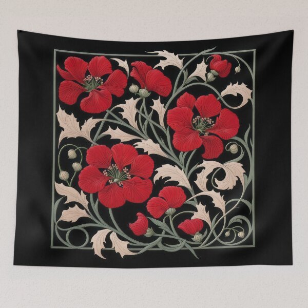 Item preview, Art Nouveau Floral Pattern Collection #1 - Red Sweet Pea Flowers #2 designed and sold by elektronen.