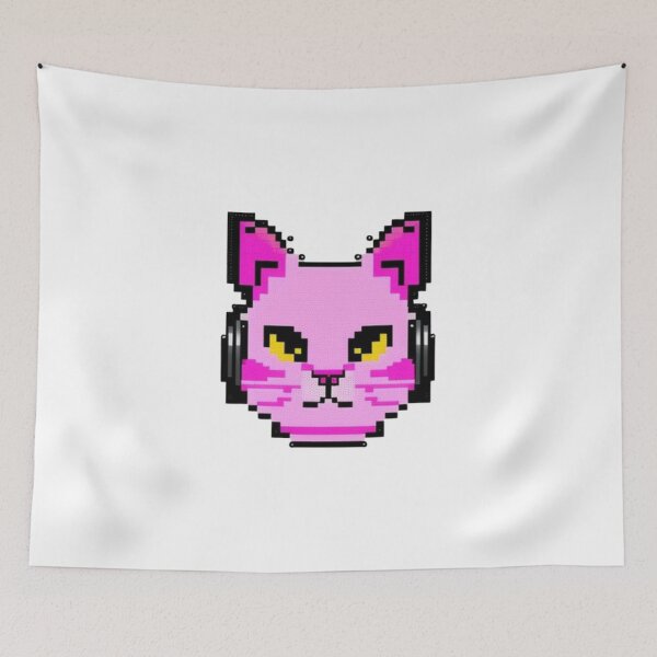 Item preview, Pink headphone pixel cat designed and sold by DakaPixelArt.