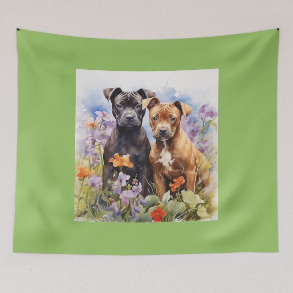 Item preview, Pitbulls in a Flower Garden (watercolor) designed and sold by Samuelsboro.