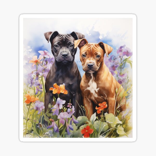 Item preview, Pitbulls in a Flower Garden (watercolor) designed and sold by Samuelsboro.