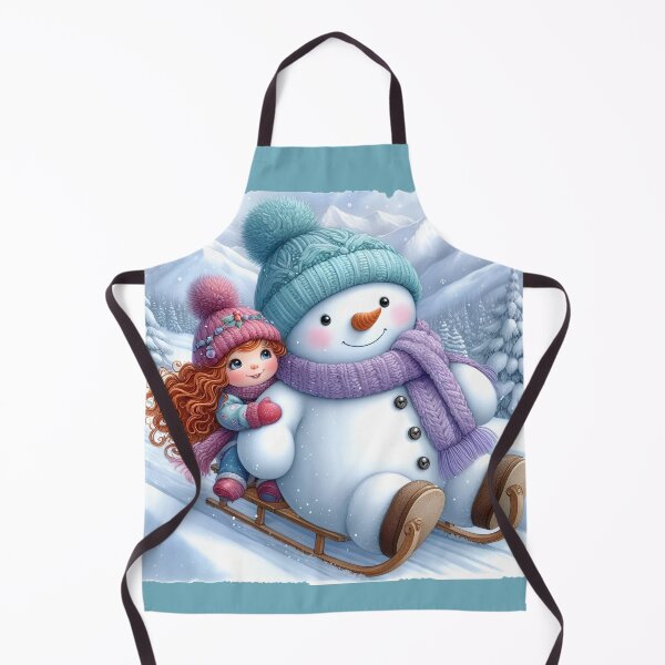 Item preview, Snowman and Girl sledding down the Slopes in the Snowy Mountains designed and sold by DreamyEscapism.