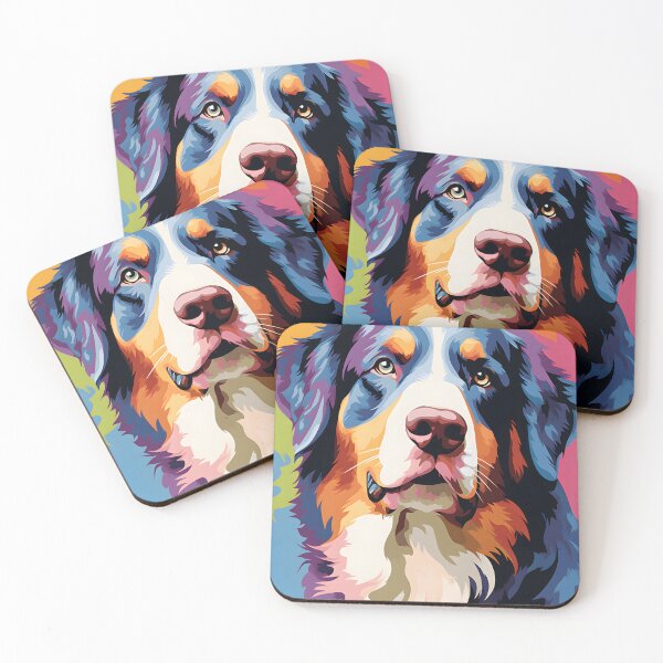 Artikelvorschau, Berner Sennenhund-Porträtkunst. Tier bunt. Tierkissen. entworfen und verkauft von formform.
