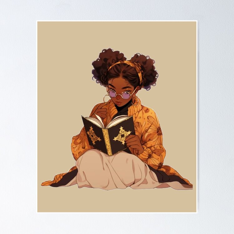 Dark Skinned Girl Reading Sticker