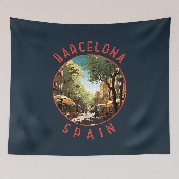 Item preview, Barcelona Spain La Rambla Retro Distressed Circle designed and sold by KrisSidDesigns.