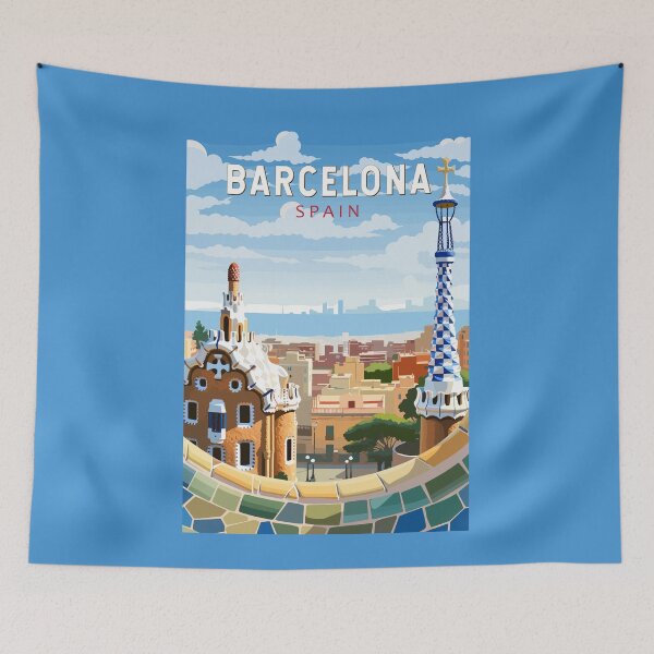 Item preview, Barcelona Spain Park Travel Art Vintage designed and sold by KrisSidDesigns.
