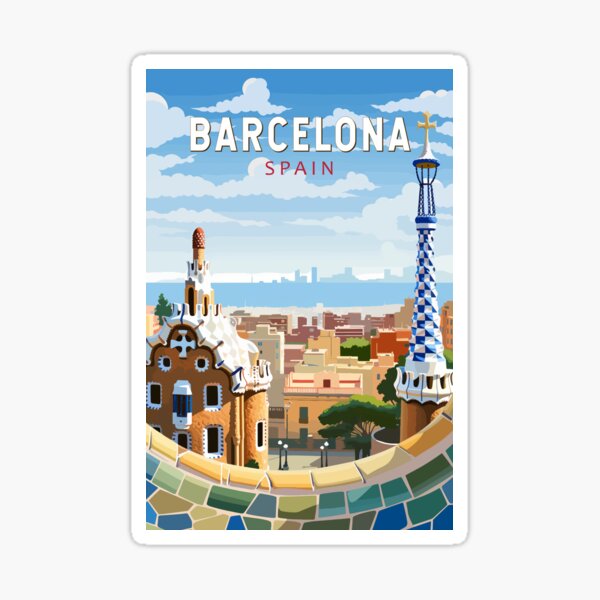 Item preview, Barcelona Spain Park Travel Art Vintage designed and sold by KrisSidDesigns.