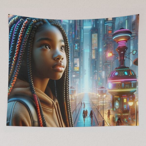 Item preview, Futuristic City: A Young African American Girl Dreamer's Eyes designed and sold by mymagicstoreus.