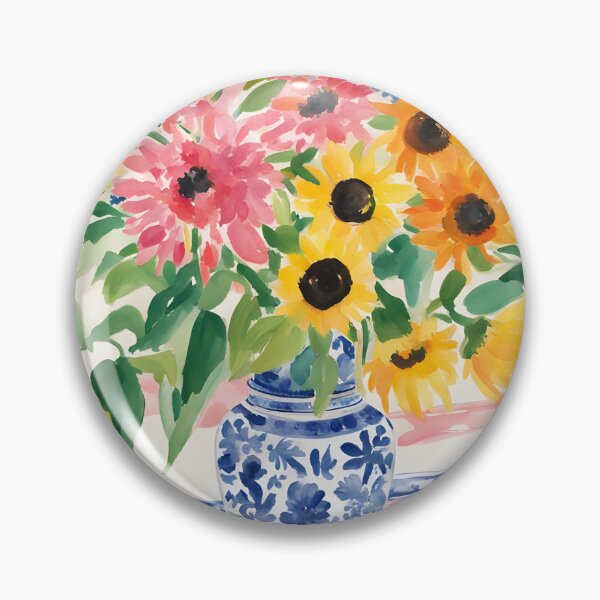 Item preview, Sunflowers in chinoiserie jar designed and sold by SophieClimaArt.