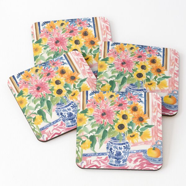 Item preview, Sunflowers in chinoiserie jar designed and sold by SophieClimaArt.