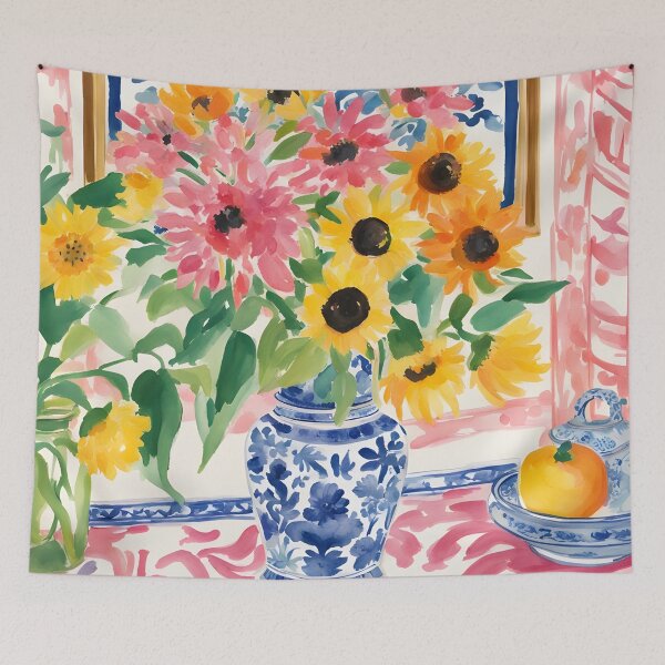 Item preview, Sunflowers in chinoiserie jar designed and sold by SophieClimaArt.