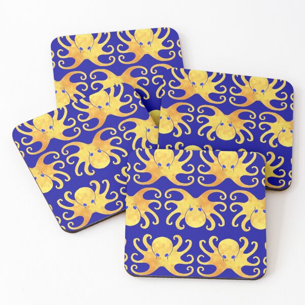 Item preview, Blue and Gold Octopus Pattern designed and sold by Cephalopod-Art.