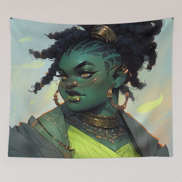Item preview, Green Skinned Forest Guardian Anime Girl designed and sold by bubblegoth.