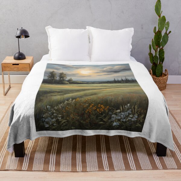 Item preview, Field and meadow landscape with flowers and tree, vintage oil painting designed and sold by CreativeSparkzz.
