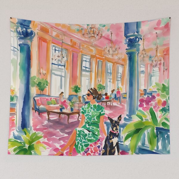 Item preview, Waiting to check-in, whimsical watercolor painting designed and sold by SophieClimaArt.