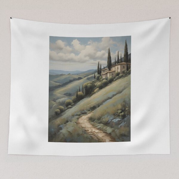 Item preview, A hilly landscape with a country house in Tuscany, vintage oil painting designed and sold by CreativeSparkzz.